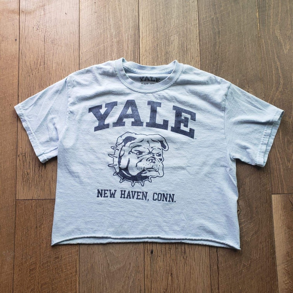 Yale University Bulldogs Light Blue Cropped Graphic T-Shirt Small New Haven Conn